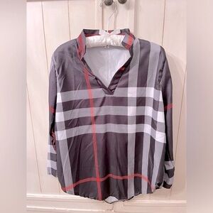 Black, Red & White Plaid 3/4 Length Sleeve Blouse - SZ Large